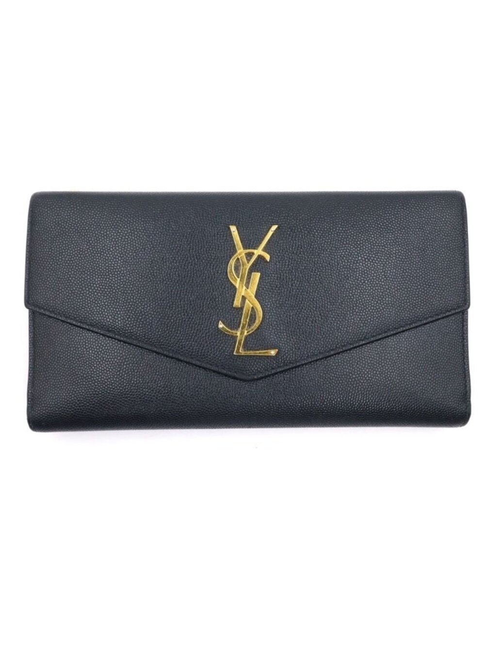 Saint Laurent Rive Gauche Logo Wallet Bifold Card Case Black Gold